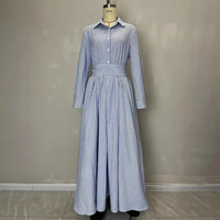 Robe chemise élégante à col polo de style américain pour femme, à rayures, à manches longues, avec poches, à nouer et à lacets