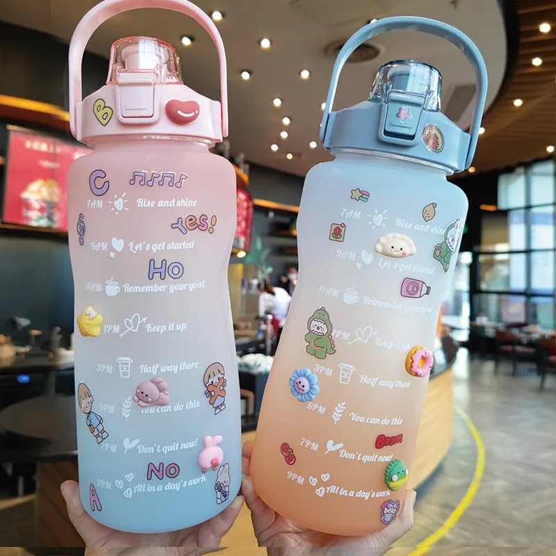 Botol Air Lucu Sekolah Anak Grosir Sesuai Pesanan Botol Air Plastik Anak Dewasa Motivasi dengan Stiker Sedotan Penanda Waktu