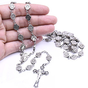 Vintage Silver Benedictine <b>Cross</b> Necklace Unisex Tibetan Silver Long <b>Chain</b> Gift Jewelry RN-097 - Product Image 4