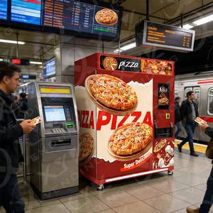 Distributeur automatique de pizzas chaudes et de plats rapides XYZ 24h/24, en libre-service, acceptant billets et cartes de crédit, en vente - Product Image 3
