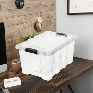 DB-55 giá cả cạnh tranh bền đa chức năng lớn rõ ràng quần áo Hộp nhựa lưu trữ <span class=keywords><strong>container</strong></span> Tote với nắp - Product Image 5