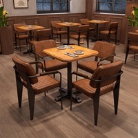 Nouveauté : Ensemble de mobilier de restaurant commercial, table à manger avec fauteuils en cuir PU, table carrée en bois pour café, bar, hôtel