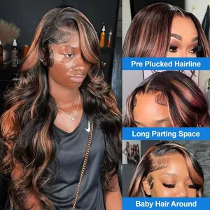 Gemi hazır toptan düz brezilyalı Ombre kahverengi 1B 30 İnsan saç şeffaf Hd tam sırma ön peruk siyah kadınlar için - Product Image 2