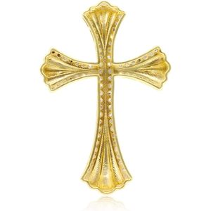 Collier pendentif croix en diamant 1,07 carats de poids total, taille ronde, plaqué or jaune sur argent sterling, serti à griffes, bijoux religieux - Product Image 2