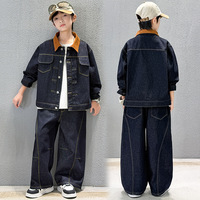 Ensemble de Vêtements pour Garçon Adolescent Automne 2026 – Ensemble 2 Pièces en Jean Noir et Bleu avec Col Rabattu : Veste et Jean