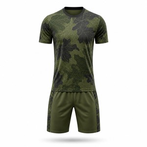 Completo Kit <span class=keywords><strong>Calcio</strong></span> 2026 Camouflage Foglie Forestali Verde Personalizzabile - Maglia e Pantaloncini Traspiranti con Sublimazione Totale per <span class=keywords><strong>Squadre</strong></span> - OEM - Product Image 4