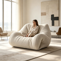 Fauteuil lounge surdimensionné moderne Wabi Sabi, mousse haute densité, fauteuil ergonomique, fauteuil de détente incurvé, fauteuil individuel pour salon