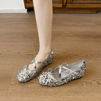 Chaussures Mary Jane pour femmes avec talon compensé intégré, style français 2026, bout carré, talons hauts à sequins argentés