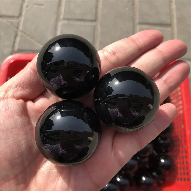 Bola Batu Kristal Kuarsa Obsidian Hitam Alami Dipoles untuk Fengshui