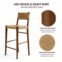 Tabourets de bar vintage en bois massif et rotin, design rétro, avec dossier, assise en cannage, repose-pieds, sans accoudoirs, pour îlot de cuisine, comptoir, bar, café, pub
