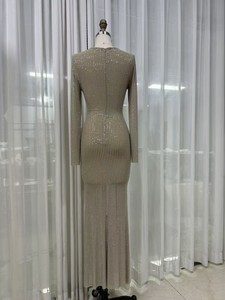 <span class=keywords><strong>Robe</strong></span> <span class=keywords><strong>longue</strong></span> de luxe de haute qualité LS2754 avec strass, <span class=keywords><strong>robe</strong></span> <span class=keywords><strong>longue</strong></span> à manches longues de couleur unie scintillante, tempérament élégant - Product Image 3