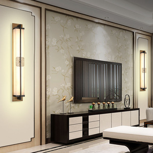 Natural Marble All Copper <b>Wall</b> Lamp New Chinese Style LED Living Room Bedroom Background <b>Wall</b> <b>Light</b> E27 <b>Switch</b> Control - Product Image 2