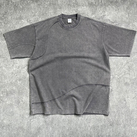 Kaos Pria Oversize Mewah Bahan Tebal, Cetak Logo Kustom OEM, Batik Vintage, Acid Wash, Streetwear Musim Panas