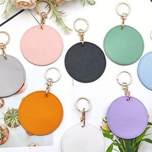 PU Leather Key Chain Round Shaped <b>Custom</b> Couple Luggage Tags Portable Travel <b>Keychain</b> for GIfts - Product Image 1