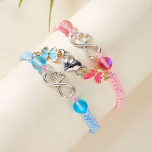 Pulsera De Pareja Silk Thread Braided Couple <b>Bracelet</b> 2 Pcs Daisy Tai Chi <b>Infinity</b> Sign Butterfly Magnetic Heart Charm <b>Bracelets</b> - Product Image 3