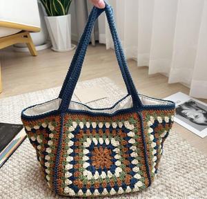 Bolso Tote Bohemio de Ganchillo para Mujer, Patrón Geométrico, Bolso de Hombro Casual, Parte Superior Abierta, Poliéster, Dos Asas, Uso Diario - Product Image 5