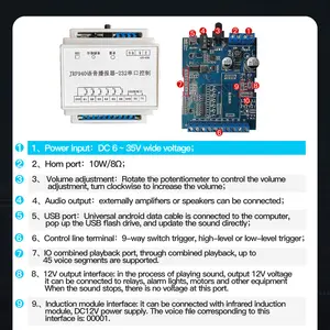 JRF940 Module de son de carte de lecture 9 tons Télécharger via USB pour la voix personnalisée RS232/RS485 ou le déclencheur à levier bas/haut