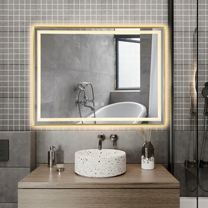 Miroir de courtoisie LED rectangulaire sur mesure en or, grand modèle, moderne, mural, intelligent, avec éclairage pour salon, décoration d'hôtel - Product Image 2