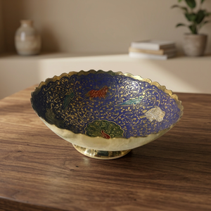 Frutero de latón hecho a mano con diseño de Minakari, chapado en oro y esmalte azul para decoración del hogar. - Product Image 2