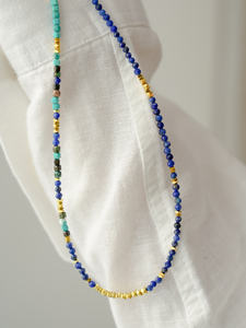 <span class=keywords><strong>Jojo</strong></span> สร้อยคอทองเหลืองพร้อมดาวสี่ดวงสร้อยคอกระดูกไหปลาร้าลูกปัดสีฟ้าครามธรรมชาติเพชรหักทองสำหรับวันครบรอบ - Product Image 6