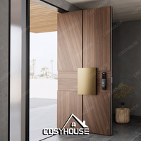 Porte d'entrée en bois sculptée 3D moderne et personnalisée, avec poignée longue, pour villa de luxe