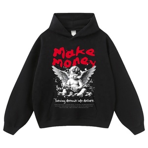 Sudadera Americana Estilo Vintage con Lavado Ácido y Estampado de Ángel Negro, Corte Holgado, Unisex, de Algodón, para Hombre - Product Image 3