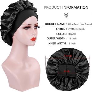 Gorro de satén de lujo para mujer con banda elástica ancha de 30 colores, reutilizable, de secado rápido, para dormir, para cabello rizado, gorro de baño grande - Product Image 4