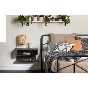 Factory Wholesale Night Table Gray Oak Wood <b>Floating</b> Nightstand <b>Wall</b> Hanging - Product Image 2