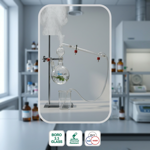 Conjunto de destilación por vapor con balde de doble cuello de vidrio de borosilicato, kit de destilación de recorrido corto, destilación fraccionada, OEM - Product Image 4