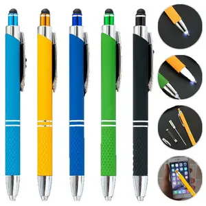 לוגו מותאם אישית עט כדורי מתכת עם סטיילוס עט קצה מואר LED עט עט לכתיבה עם ראש מגע