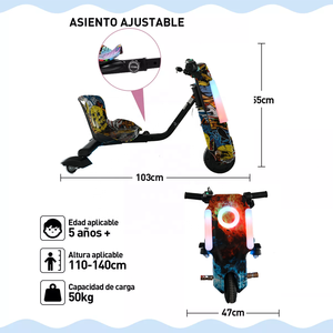 Scooter Triciclo de deriva eléctrico con luces LED, <span class=keywords><strong>3</strong></span> ruedas de cuerpo de aluminio, ruedas de PU para niños de 6 a 12 años - Product Image 4