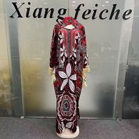 Nouvelle Robe Ample Femme 2026 Style Ethnique Africain Kafotan Rouge et Noir Imprimée avec Diamants Thermocollés et Foulard à Pompons