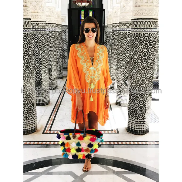 Апельсиновый и неоновый Марокканская королева, невероятно лестно и удивительно удобный кафтан, женская Пляжная накидка в стиле бохо, шикарное пончо