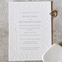 Tarjeta de Invitación de Boda Personalizada con Relieve Exquisito, Papel Hecho a Mano con Borde Decorativo para Invitaciones de Ceremonia de Matrimonio y Fiesta de Compromiso