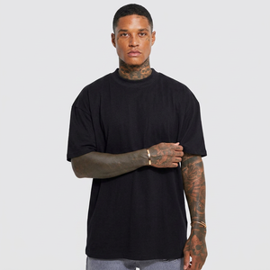 T-shirts de luxe personnalisés pour hommes, t-shirt en coton streetwear, col rond côtelé oversize, épaules tombantes, t-shirt épais 280 g/m² pour hommes - Product Image 1