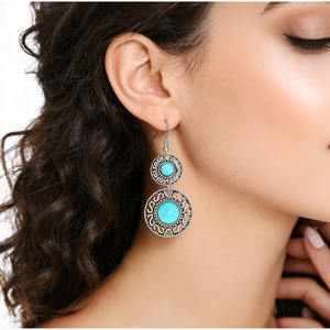 <b>Necklace</b> And Earring <b>Set</b> Turquoise Alloy Bohemian Style Women's Jewelry Party Fashion Antiqued <b>Silver</b> Plated - Product Image 2