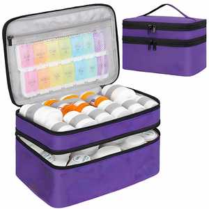 Organisateur de médicaments de voyage en tissu non tissé, sac de rangement verrouillable à double couche avec poignée supérieure pour médicaments d'urgence - Product Image 3