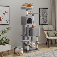 Arbre à chat moderne de 61 pouces en peluche à plusieurs niveaux Condo pour chat 5 poteaux à gratter 2 perchoirs 2 grottes Hamac Tour de chat d'intérieur pour bois