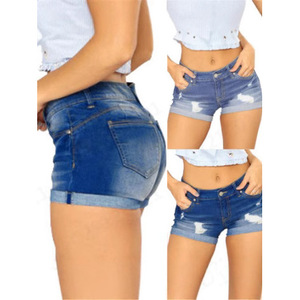 กางเกงขาสั้นผ้ายีนส์ของผู้หญิงยุโรปและอเมริกาเทรนด์ใหม่ฤดูร้อนพร้อมกางเกงร้อนดีไซน์แบบพับขอบจากอีเบย์ - Product Image 2