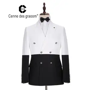 New design stylish slim fit 2 pieces wedding suits for men white with black double vest suit