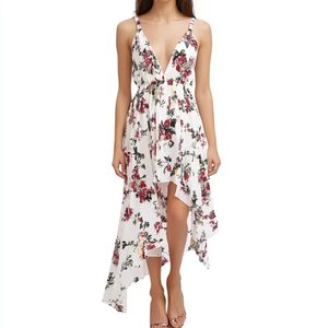 Nuevo Diseño Vestido Midi de Fiesta Floral con Cuello en V, Tirantes, Dobladillo Irregular, Chifón Estampado, Sin Espalda y Volantes sin Mangas para Mujer - Product Image 2