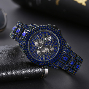 Montres à quartz de luxe résistantes à l'eau 3 bars de haute qualité pour hommes, mode, entièrement serties de diamants, calendrier complet, montre-bracelet - Product Image 4