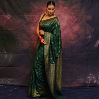 Saree Sutra Mewah untuk Wanita, Pakaian Pernikahan Tradisional India, Panjang hingga Lantai, Sari Desainer dengan Kain Blus, Bebas Kerut, Ukuran Reguler