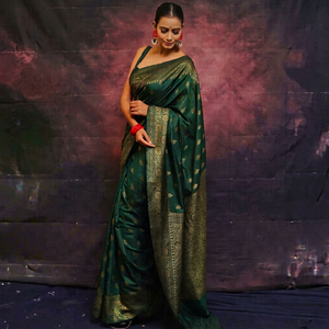 Sari de Seda de Lujo para Mujer, Traje Tradicional Indio para Bodas, Sari de Diseñador Largo hasta el Suelo con Blusa, Sin Arrugas, Corte Regular - Product Image 3