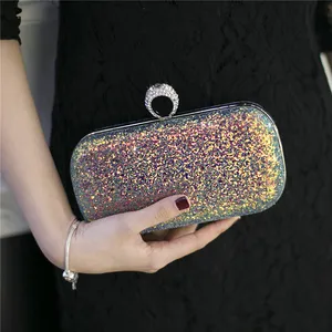 Exquisite glittery spangle party ring bag wedding bride crystal women hand bags formal dress rhinestone clutch evening bags