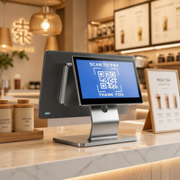 Terminal de point de vente tout-en-un en gros pour fabricants, écran tactile 15,6 pouces, conception sans ventilateur, aluminium argenté, POS OEM pour magasin de bubble tea