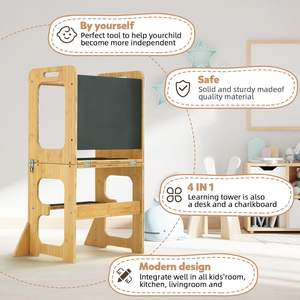 Tour de cuisine Montessori moderne en bois escabeau en bambou aide à l'apprentissage pour les enfants pour chambre salon <span class=keywords><strong>ou</strong></span> salle de bain - Product Image 5