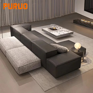 Sofás Puruo Foshan OEM de Diseño <span class=keywords><strong>Italiano</strong></span>, Estilo Nórdico, Tapizados en Tela Bouclé, Forma de L, Color Beige, para el Hogar, Salón de Villa de Lujo, Recepción - Product Image 1