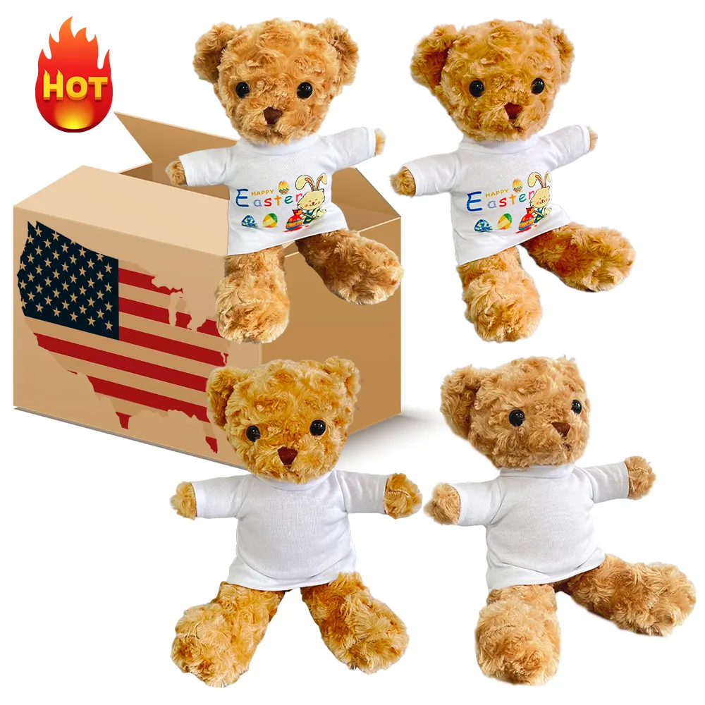 USA RTS Christmas Valentines Gifts Custom Logo Toys Sublimation Blanks Graduation Plush Teddy Bear with printable t shirt Cloth