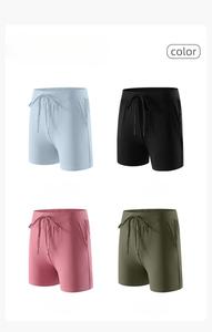 Pantalones cortos deportivos de Yoga de cintura alta para mujer, pantalones finos de verano con cordón de cinco minutos, bolsillos para correr, entrenamiento físico, patrón sólido - Product Image 3